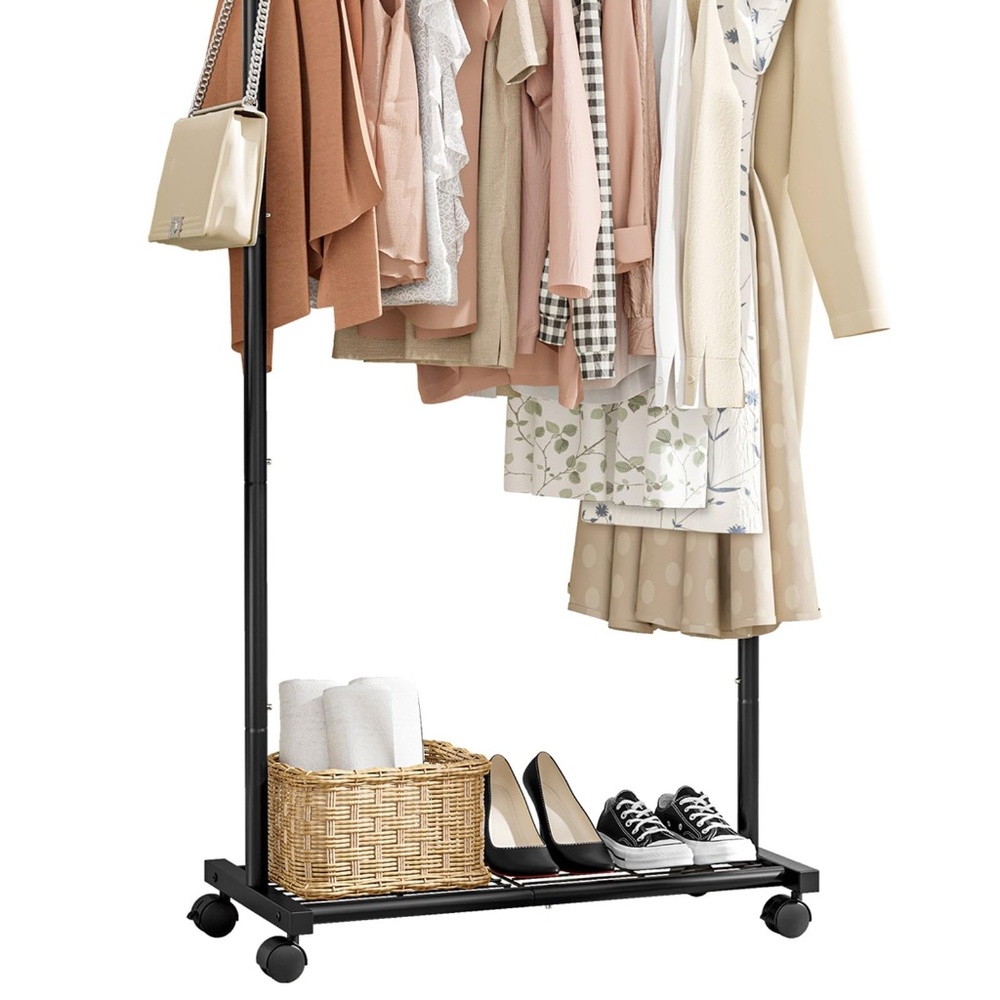 Clothing Rack With Storage Mesh Shelf & Casters, Heavy-Duty Metal - Picture 2 of 2